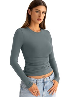 Foto 4 | Foto 4 | Camisa De Manga Larga Easygala Para Mujer Fruncida 2024 Gris - Venta Internacional.