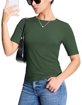 Camiseta Yucolen De Manga Corta Para Mujer Ajustada De Algodón Verde Militar - Venta Internacional.