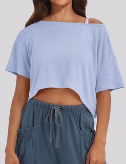 Foto 4 | Foto 4 | Top Missactiver De Gran Tamaño Con Hombros Descubiertos Para Mujer En Azul Claro - Venta Internacional.