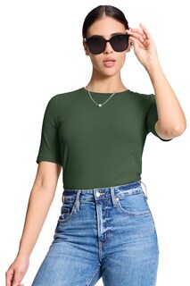 Foto 4 | Foto 4 | Camiseta Yucolen De Manga Corta Para Mujer Ajustada De Algodón Verde Militar - Venta Internacional.