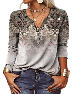 Foto 1 | Foto 1 | Blusa Akivide Para Mujer Bohemio Floral Manga Larga Cuello En V Talla Grande - Venta Internacional.