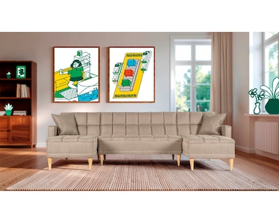 Foto 1 | Foto 1 | Sala Modular Doble Chaise Makora Travis Con Memory Foam Color Arena Lino Respaldo Reclinable De 3 Posiciones