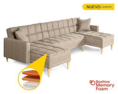 Foto 2 | Foto 2 | Sala Modular Doble Chaise Makora Travis Con Memory Foam Color Arena Lino Respaldo Reclinable De 3 Posiciones