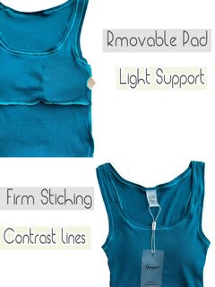 Foto 6 | Foto 6 | Camiseta Sin Mangas Danysu De Algodón Acanalado Para Mujer Con Sujetador Incorporado Ocean Depths M - Venta Internacional.