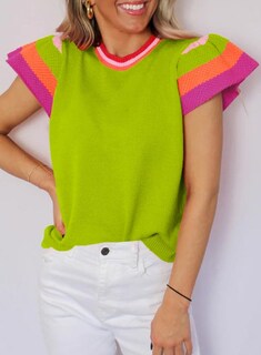 Foto 2 | Foto 2 | Top De Verano Shewin Casual Con Cuello Redondo Manga Corta Verde S - Venta Internacional.