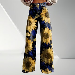 Foto 2 | Foto 2 | Pantalones Palazzo Lufhbehb Para Mujer  Cintura Alta  Estampado Floral Bohemio - Venta Internacional.