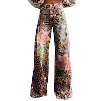 Pantalones Palazzo Lufhbehb Para Mujer Cintura Alta Estampado Floral Bohemio - Venta Internacional.