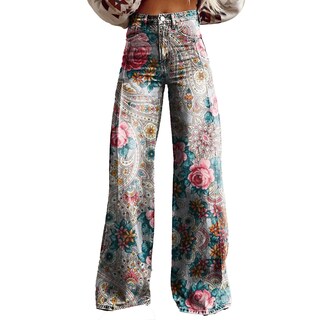 Foto 1 | Foto 1 | Pantalones Palazzo Lufhbehb Para Mujer Cintura Alta Estampado Floral Bohemio - Venta Internacional.