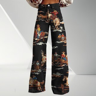 Foto 2 | Foto 2 | Pantalones Palazzo Lufhbehb Para Mujer Cintura Alta Estampado Floral Bohemio - Venta Internacional.