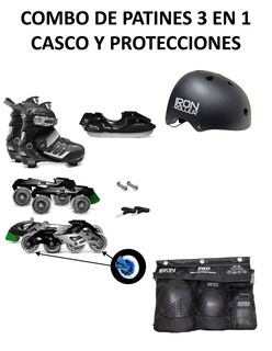 Foto 2 | Foto 2 | Combo De Patines 3 En 1 Ajustables Casco Y Protecciones