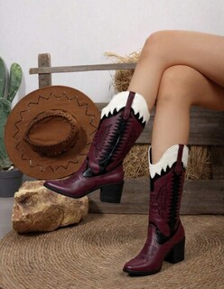 Foto 7 | Foto 7 | Bota Vaquera Vino Para Mujer Con Bordado Tacón Medio Estilo Western Cowboy Rodeo Juvenil