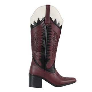 Foto 1 | Foto 1 | Bota Vaquera Vino Para Mujer Con Bordado Tacón Medio Estilo Western Cowboy Rodeo Juvenil