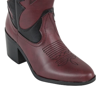 Foto 3 | Foto 3 | Bota Vaquera Vino Para Mujer Con Bordado Tacón Medio Estilo Western Cowboy Rodeo Juvenil