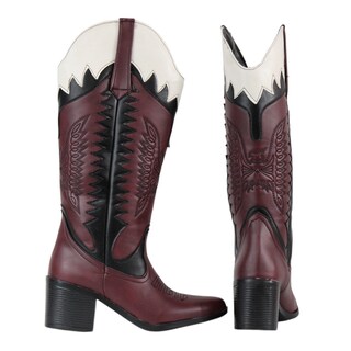 Foto 4 | Foto 4 | Bota Vaquera Vino Para Mujer Con Bordado Tacón Medio Estilo Western Cowboy Rodeo Juvenil