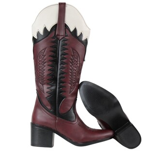Foto 5 | Foto 5 | Bota Vaquera Vino Para Mujer Con Bordado Tacón Medio Estilo Western Cowboy Rodeo Juvenil
