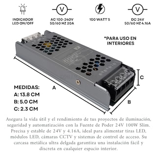 Foto 2 | Foto 2 | Fuente Poder Transformador Alimentación 24v 4.16a 100w Interior Cuerpo Metalico Delgado Ac 100v - 240v Iluminación Led Equipos