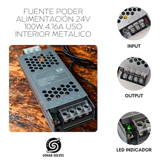 Foto 4 | Foto 4 | Fuente Poder Transformador Alimentación 24v 4.16a 100w Interior Cuerpo Metalico Delgado Ac 100v - 240v Iluminación Led Equipos