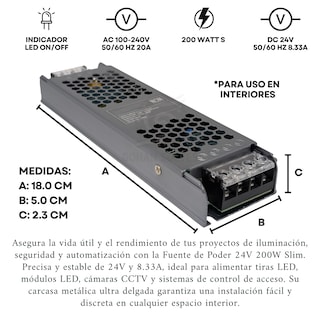 Foto 2 | Foto 2 | Fuente Poder Transformador Alimentación 24v 8.33a 200w Interior Cuerpo Metalico Delgado Ac 100v - 240v Iluminaicon Led Equipos