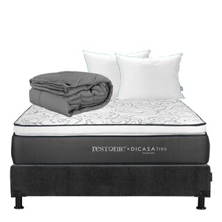 Foto 1 | Foto 1 | Colchón Restonic Trini Queen Size + Box Dicasa + Almohada Royal Twin + Edredón Homy