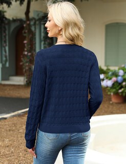 Foto 5 | Foto 5 | Cárdigan Lomon De Manga Larga Con Cuello En V Y Ganchillo Azul Marino Para Mujer - Venta Internacional.