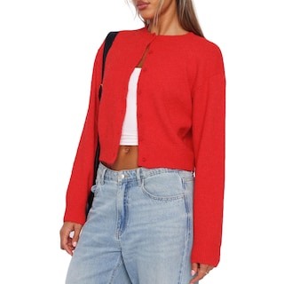 Foto 1 | Foto 1 | Jersey Tipo Cárdigan Ruewey Para Mujer Tejido Y2k Rojo Corto (s) - Venta Internacional.