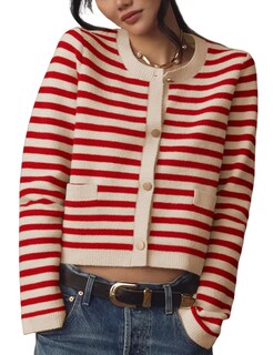 Foto 1 | Foto 1 | Chaqueta Lentta Para Mujer Punto A Rayas Cuello Redondo Color Rojo - Venta Internacional.