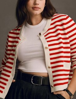 Foto 4 | Foto 4 | Chaqueta Lentta Para Mujer Punto A Rayas Cuello Redondo Color Rojo - Venta Internacional.