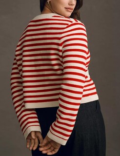 Foto 5 | Foto 5 | Chaqueta Lentta Para Mujer Punto A Rayas Cuello Redondo Color Rojo - Venta Internacional.
