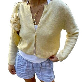 Foto 1 | Foto 1 | Jersey Tipo Cárdigan Dsorvicd Para Mujer Corto Con Botones Y2k Amarillo - Venta Internacional.