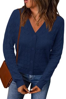 Foto 2 | Foto 2 | Cárdigan Lomon De Ganchillo Con Botones Y Cuello En V Color Azul Marino Para Mujer - Venta Internacional.