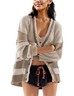 Foto 7 | Foto 7 | Jersey Tipo Cárdigan Iqsqsq Para Mujer Cuello En V Botones Color Caqui - Venta Internacional.