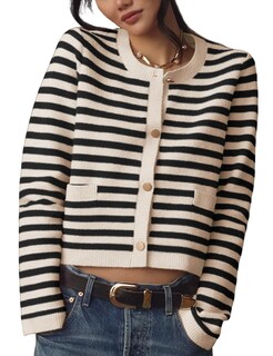 Foto 1 | Foto 1 | Jersey Tipo Cárdigan Lentta De Punto A Rayas Para Mujer Color Negro Talla S - Venta Internacional.