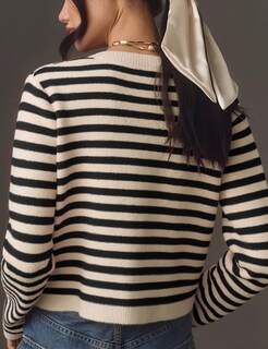 Foto 3 | Foto 3 | Jersey Tipo Cárdigan Lentta De Punto A Rayas Para Mujer Color Negro Talla S - Venta Internacional.