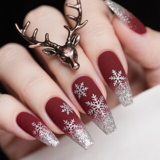 Foto 1 | Foto 1 | Funda De Uñas Portátil Bjr Birthday  Copo De Nieve  Color Rojo Vino  Con Brillo - Venta Internacional.