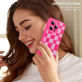 Foto 6 | Foto 6 | Funda De Teléfono Ziye Para Iphone 14 Pro Max Con Cuadrículas De Color Rosa Intenso A Cuadros - Venta Internacional.
