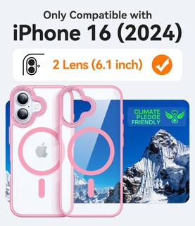 Foto 2 | Foto 2 | Funda De Teléfono Canshn Transparente Magnética Para Iphone 16 - Rosa - Venta Internacional.