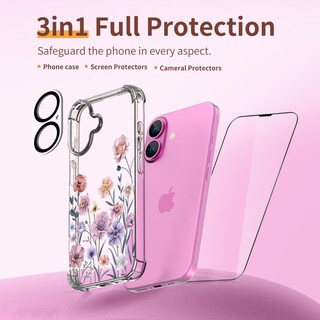 Foto 5 | Foto 5 | Funda De Teléfono Ilnehc Para Iphone 16 6.1 Con Protector De Pantalla Floratopia - Venta Internacional.