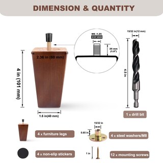 Foto 2 | Foto 2 | Juego De 4 Patas Cuadradas De Madera De 10 Cm Para Sofá Xlroaafs - Venta Internacional.