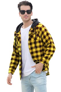 Foto 2 | Foto 2 | Chaqueta Tipo Camisa De Franela Con Capucha Para Hombre Cromoncent Amarillo Y Negro - Venta Internacional.