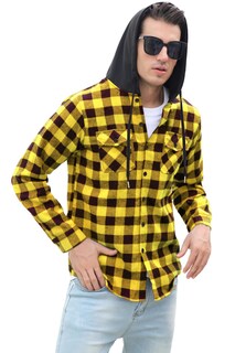 Foto 4 | Foto 4 | Chaqueta Tipo Camisa De Franela Con Capucha Para Hombre Cromoncent Amarillo Y Negro - Venta Internacional.