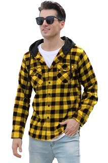 Foto 5 | Foto 5 | Chaqueta Tipo Camisa De Franela Con Capucha Para Hombre Cromoncent Amarillo Y Negro - Venta Internacional.