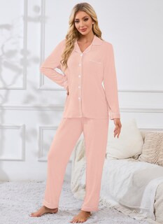 Foto 2 | Foto 2 | Conjunto De Pijama Evaimizill Para Mujer Manga Larga Con Botones Rosa - Venta Internacional.