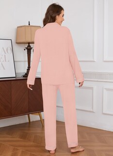Foto 4 | Foto 4 | Conjunto De Pijama Evaimizill Para Mujer Manga Larga Con Botones Rosa - Venta Internacional.