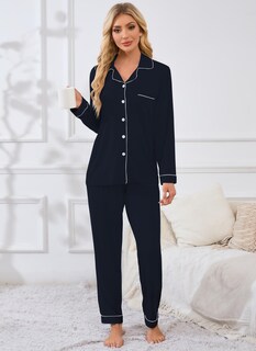 Foto 5 | Foto 5 | Conjunto De Pijama Evaimizill Para Mujer Manga Larga Con Botones Azul Marino - Venta Internacional.