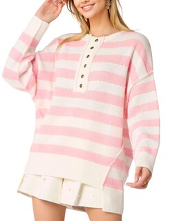 Foto 1 | Foto 1 | Jersey Internos Para Mujer De Punto A Rayas Con Botones Color Rosa - Venta Internacional.