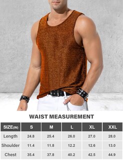 Foto 6 | Foto 6 | Camiseta Sin Mangas Casey Kevin Glitter Rave Con Lentejuelas Doradas Para Hombre Talla L - Venta Internacional.