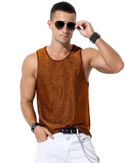 Foto 7 | Foto 7 | Camiseta Sin Mangas Casey Kevin Glitter Rave Con Lentejuelas Doradas Para Hombre Talla L - Venta Internacional.