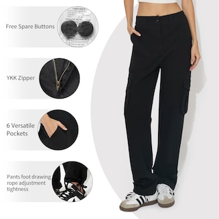 Foto 4 | Foto 4 | Pantalones Cargo Yintoon Elásticos De Cintura Alta Para Mujer Negros Talla L - Venta Internacional.