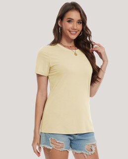 Foto 2 | Foto 2 | Camiseta Yucolen Para Mujer De Algodón Con Cuello Redondo Light Apricot Xl - Venta Internacional.