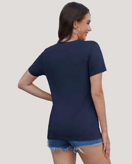 Foto 3 | Foto 3 | Camiseta Yucolen Para Mujer De Algodón Manga Corta Azul Marino Talla Xl - Venta Internacional.